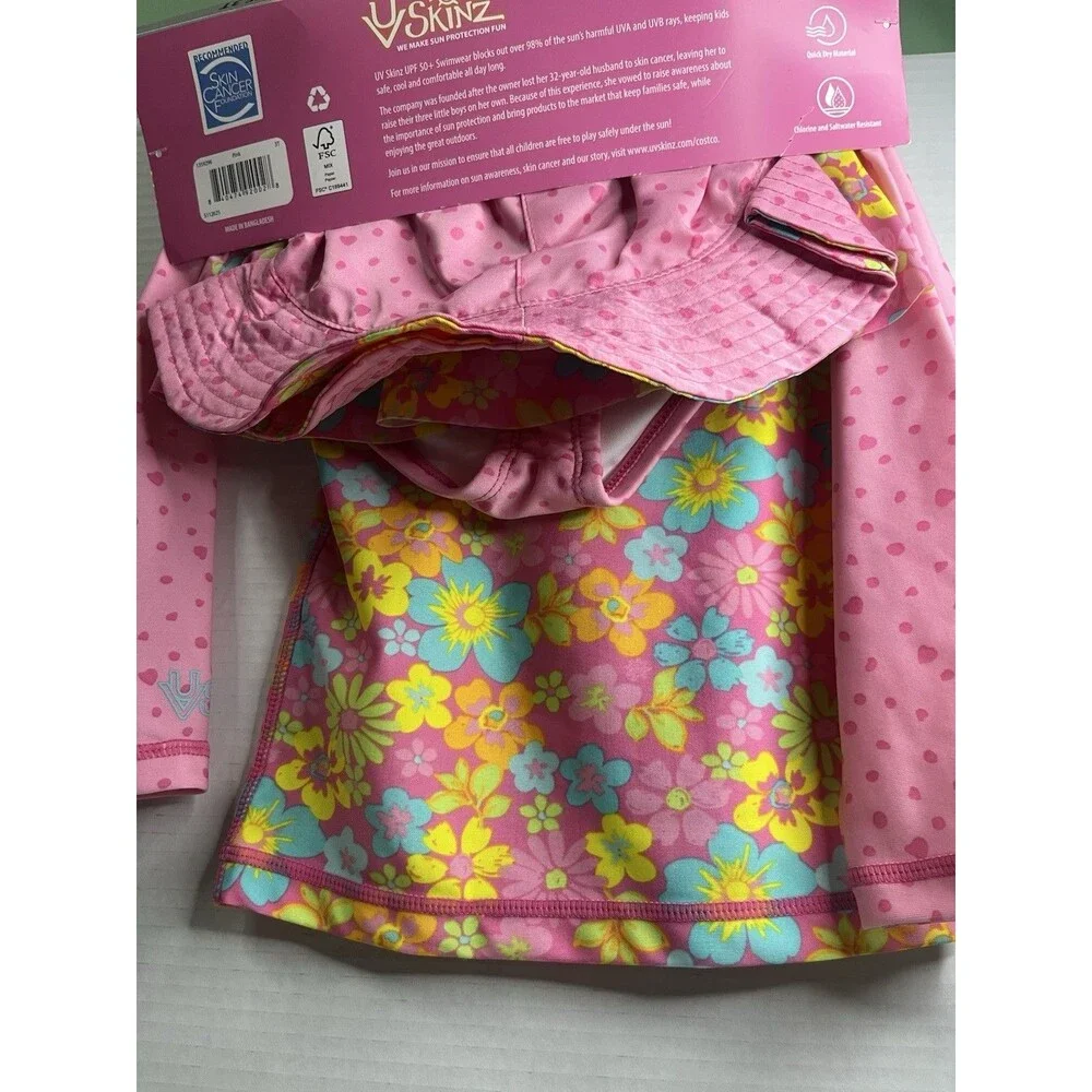UV Skinz Girls 3-Piece Swim Set Swim Shirt UV Protection Quick Dry 3T Floral